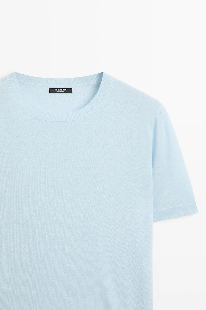 Short-sleeve fine-knit sweater