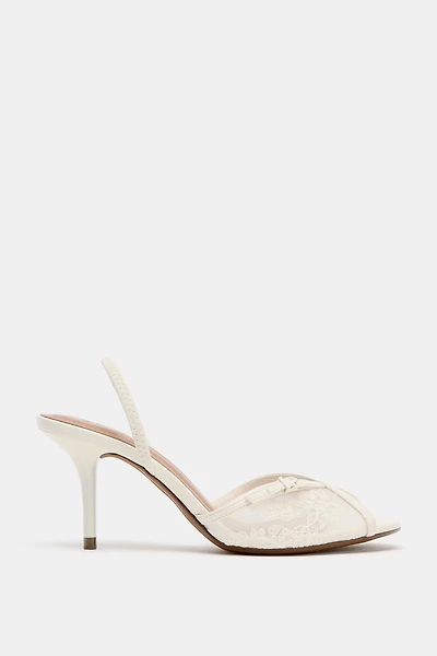 EMBROIDERED MESH HEELED SANDALS