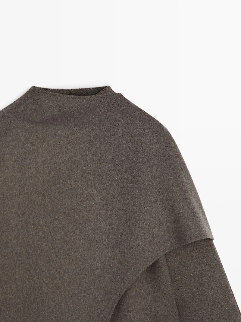 Mid-length wool blend coat with scarf