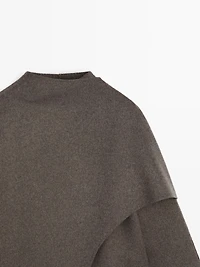 Mid-length wool blend coat with scarf