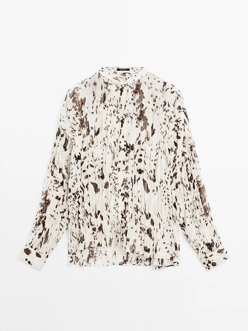 Animal print shirt with gathered detail