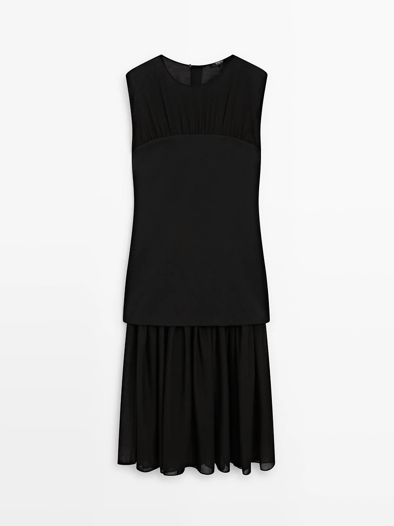 Contrast semi-sheer midi dress