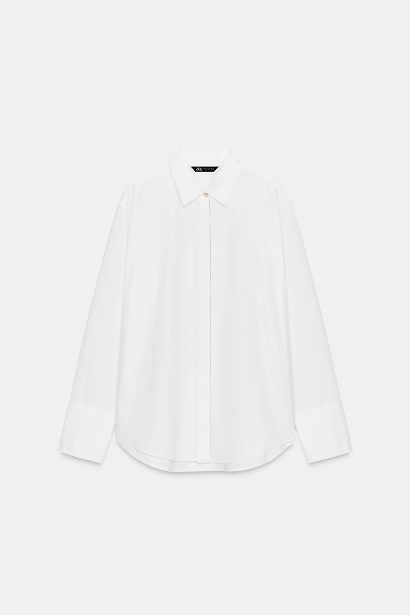 BEADED PLACKET POPLIN SHIRT