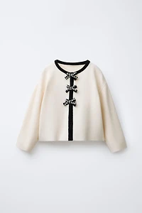 GINGHAM BOW KNIT CARDIGAN