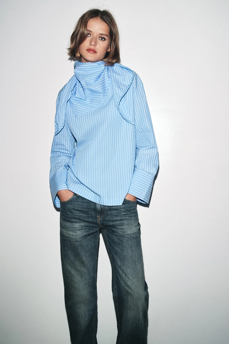 ZW COLLECTION STRIPED MULTI-POSITION SCARF SHIRT