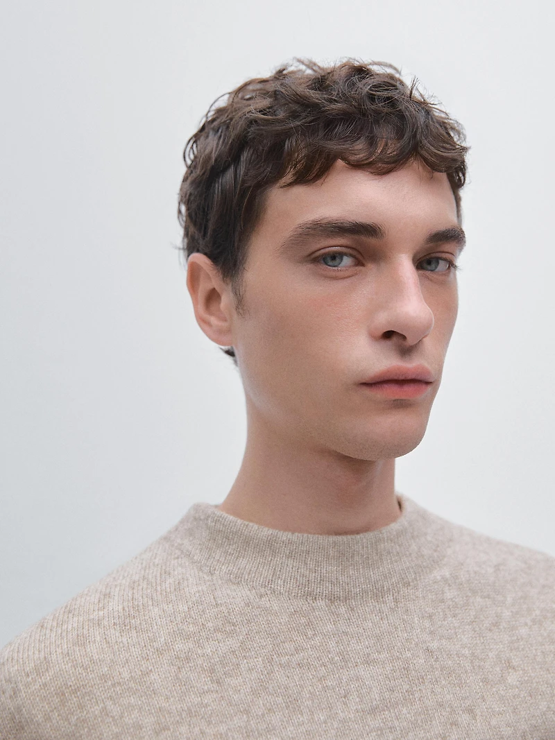 Wool blend crew neck knit sweater