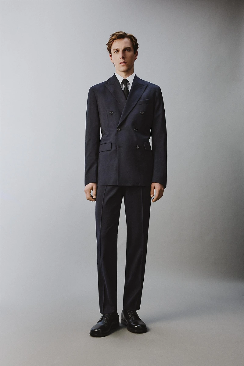 100% WOOL PINSTRIPE SUIT JACKET