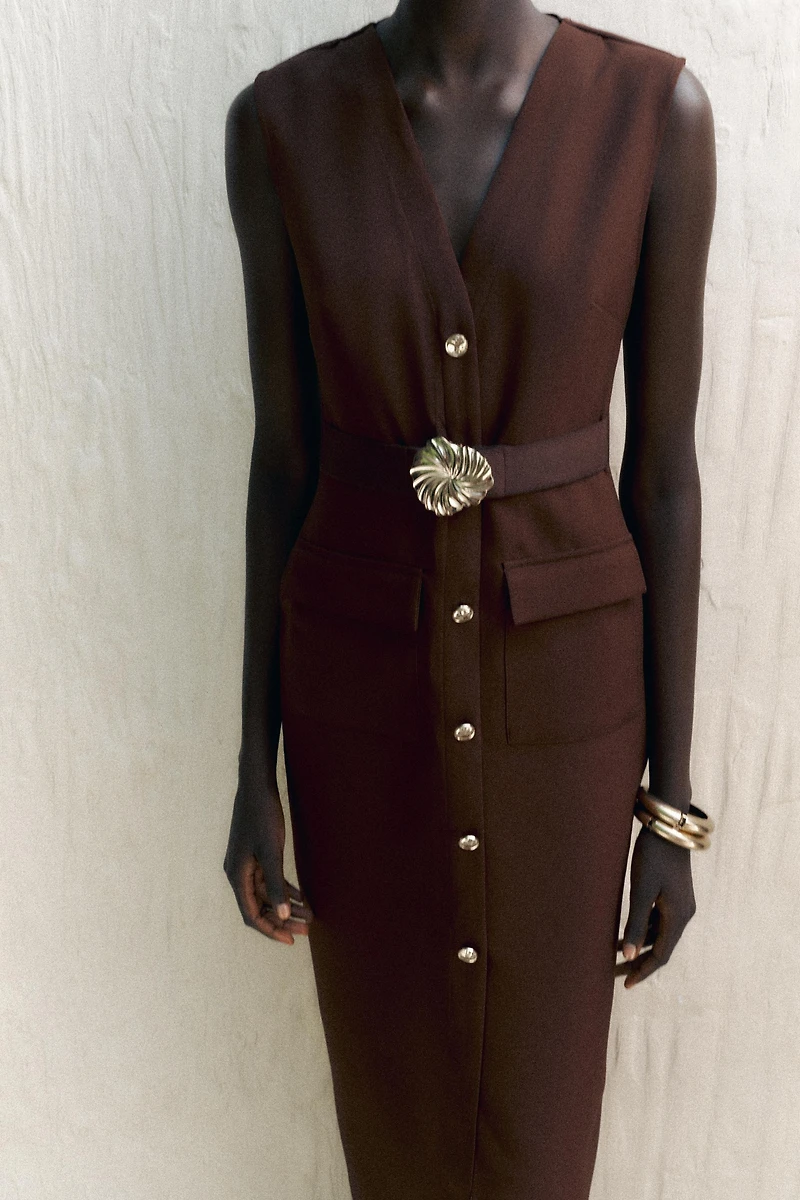 BELTED CREPE MIDI DRESS