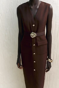 BELTED CREPE MIDI DRESS