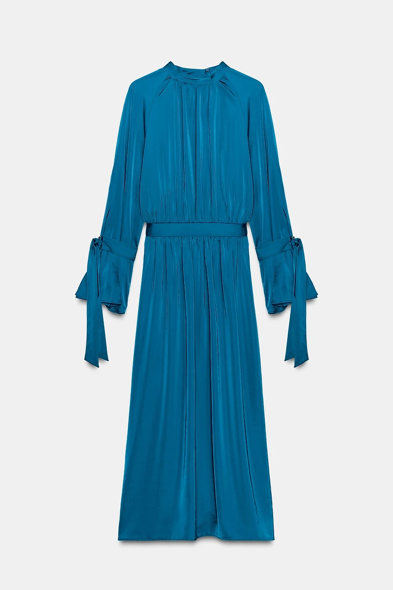 SATIN EFFECT MIDI DRESS WITH BOWS