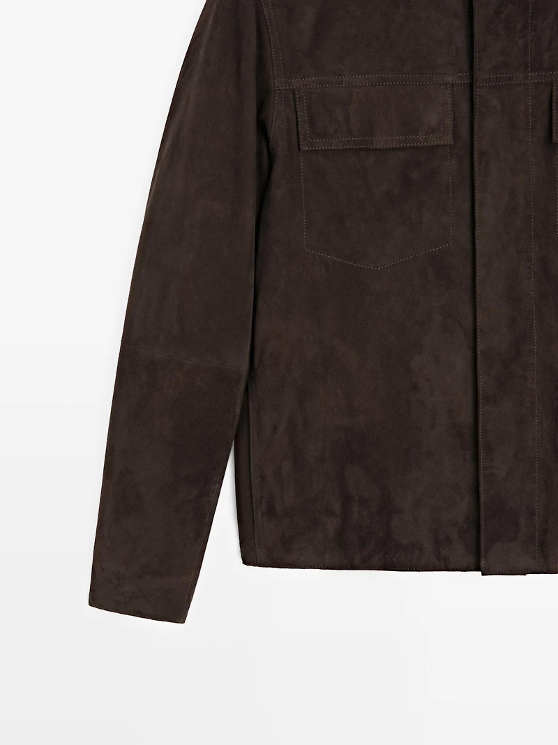 Veste avec poches en cuir effet daim