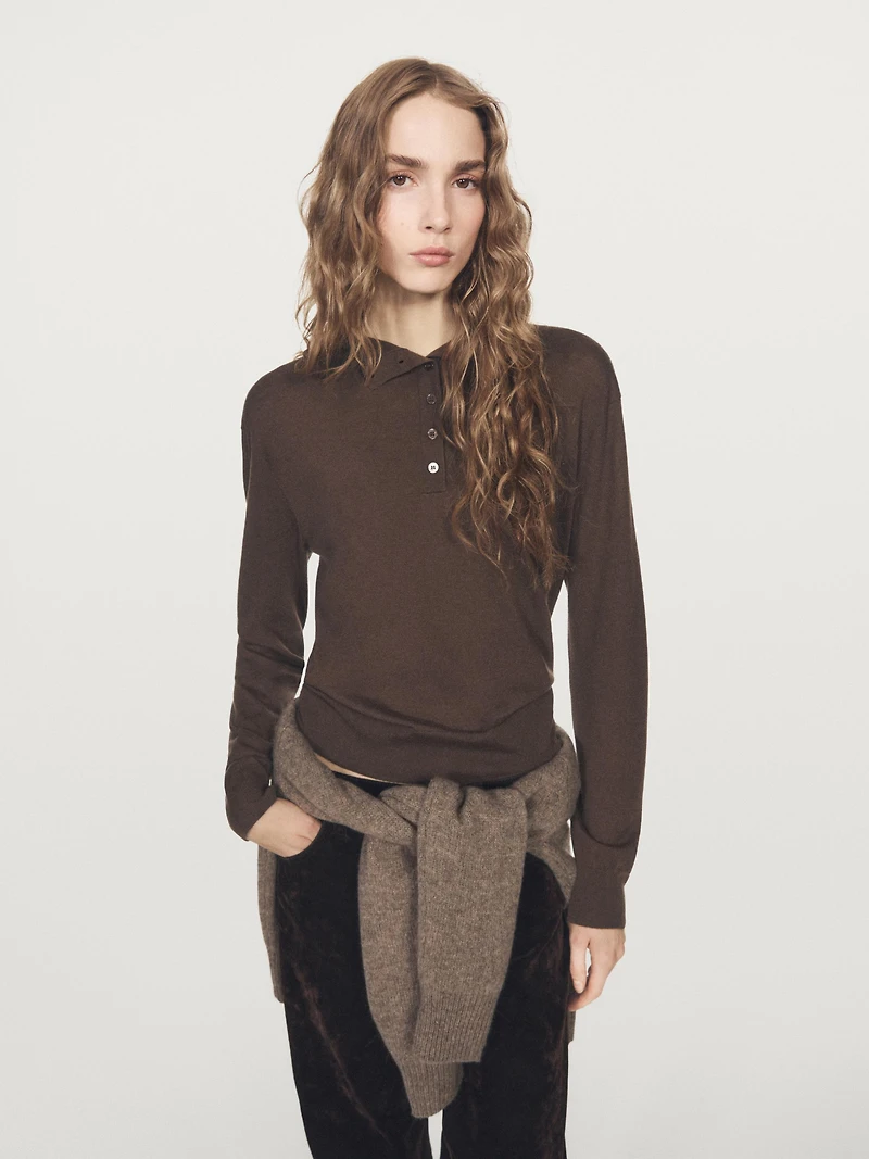 Mock turtleneck button-up sweater