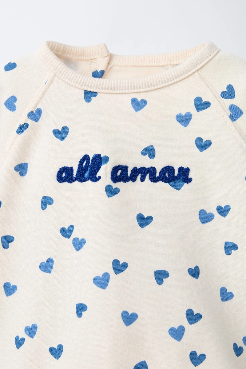 EMBROIDERED TEXT HEARTS SWEATSHIRT AND LEGGINGS SET