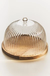 WOOD & BOROSILICATE GLASS CAKE PLATE