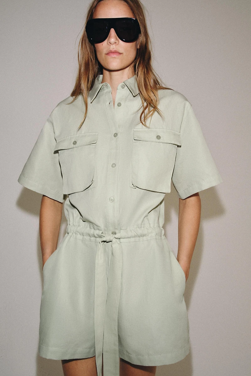 ZW COLLECTION BELTED SHIRT JUMPSUIT