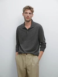 100% cashmere ribbed knit polo shirt