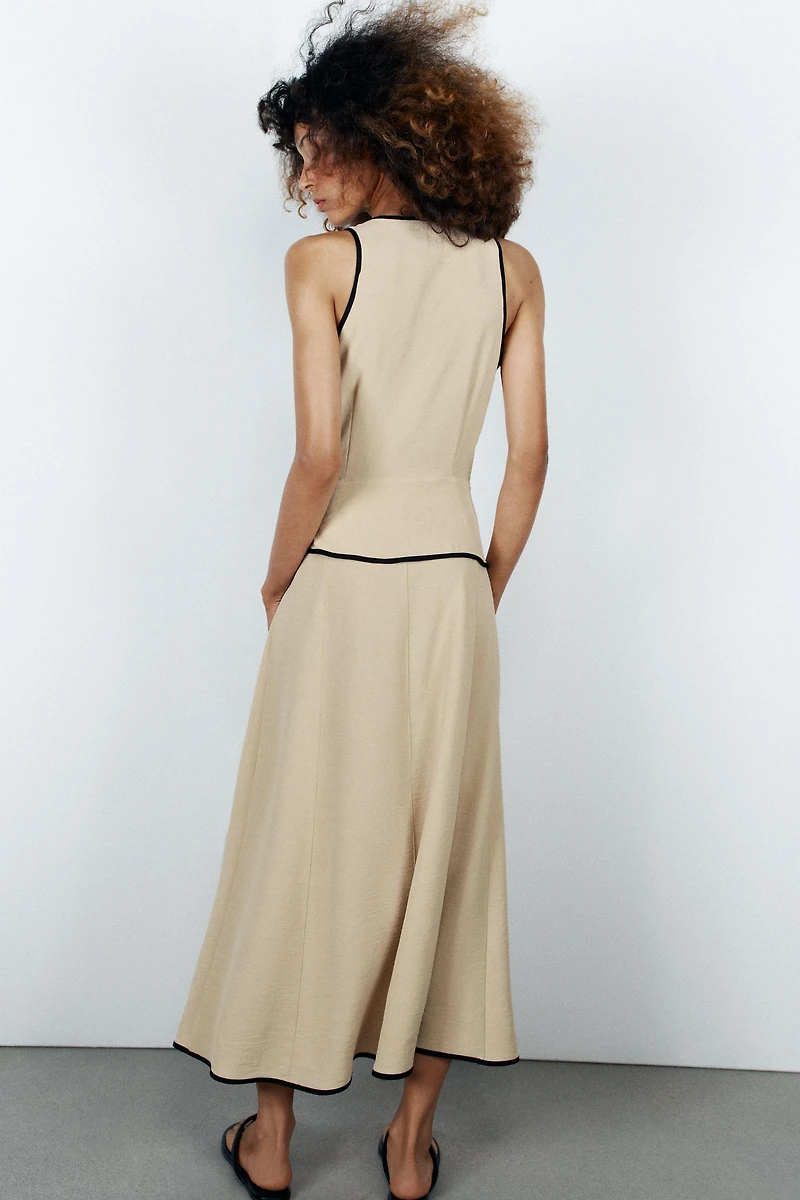 CONTRAST PIPING MIDI DRESS