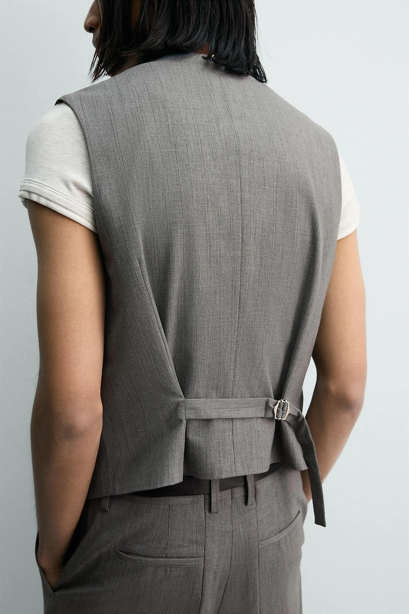 TEXTURED STRIPED SUIT VEST