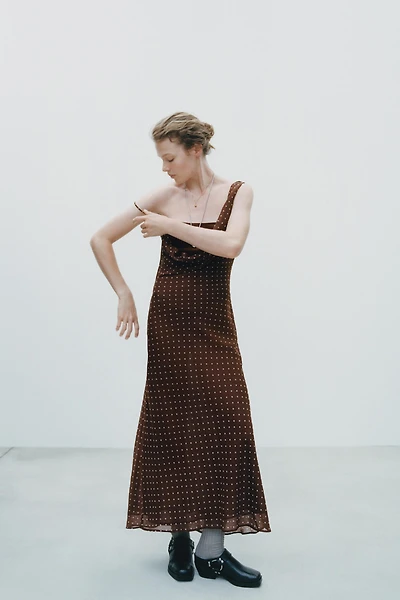 DRAPED NECK POLKA DOT DRESS