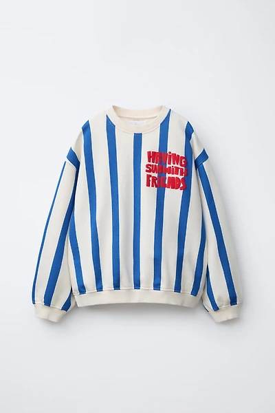 STRIPED SWEATSHIRT WITH RAISED TEXT