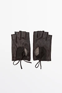 Fur-trimmed leather biker gloves