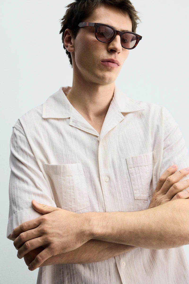 RELAXED FIT STRIPED JACQUARD SHIRT