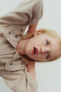 EMBROIDERED FLORAL CORDUROY DRESS