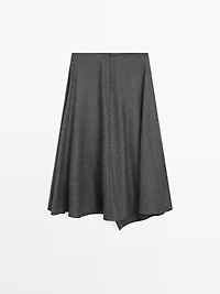 Flared wool blend midi skirt with pleat