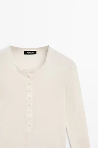 Button-up cotton T-shirt