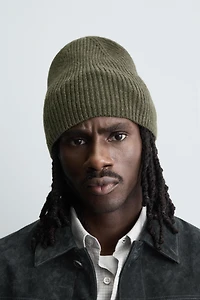 WOOL BLEND RIBBED BEANIE