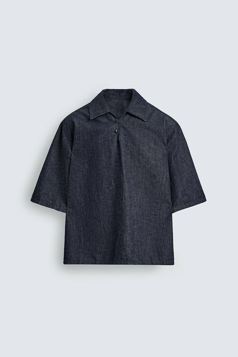 RELAXED FIT DENIM POLO SHIRT