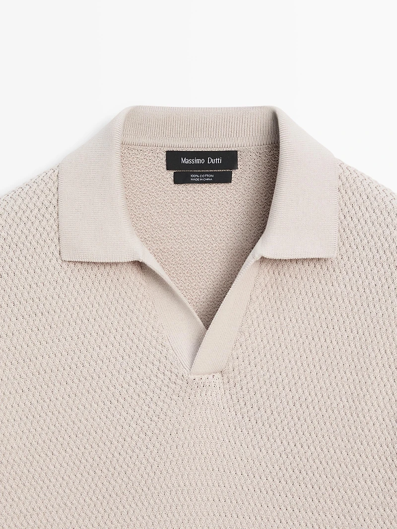 Short sleeve textured knit polo shirt