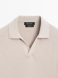 Short sleeve textured knit polo shirt