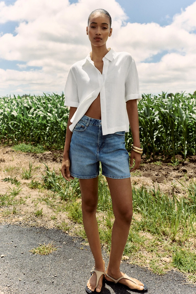 CHEMISE MANCHES COURTES AVEC LACETS EN RAMIE