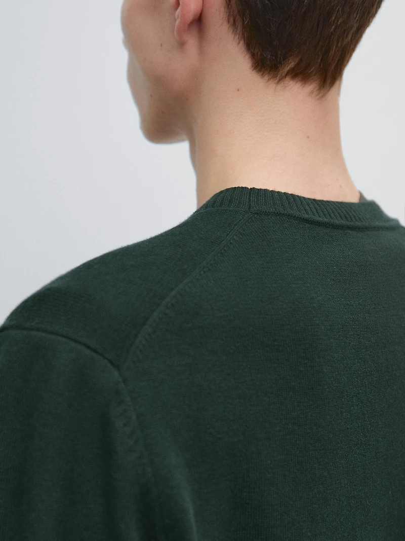 Knit cotton and wool sweater with crew neck
