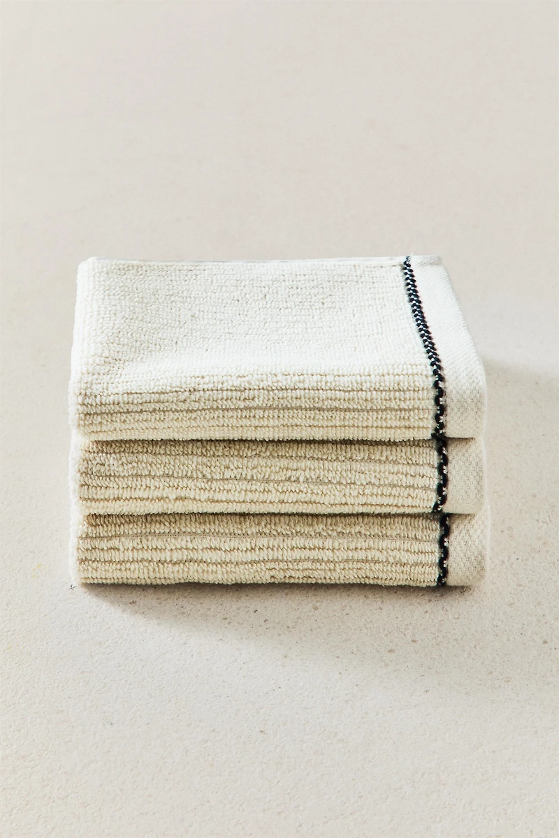 RIB-KNIT HAND TOWEL WITH TOPSTITCHING (PACK OF 3)