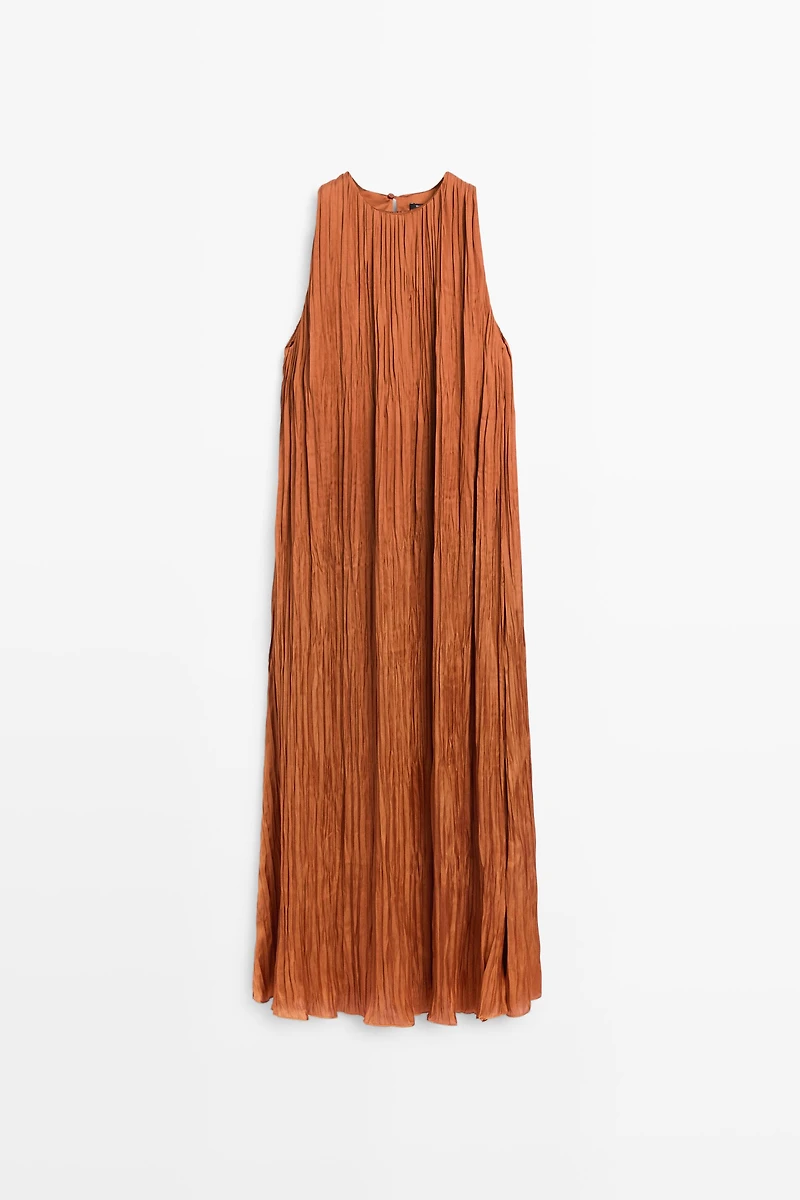 Long pleated halterneck dress