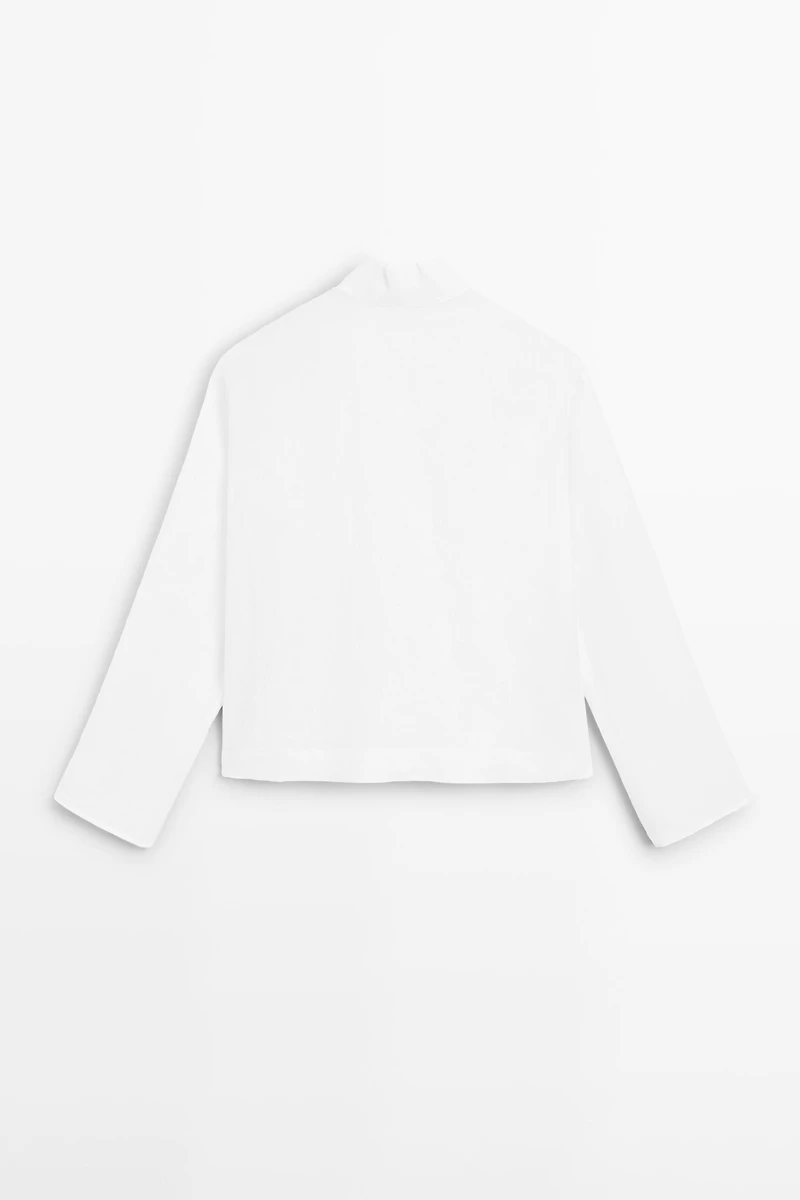 Flowing linen blouse with surplice neckline