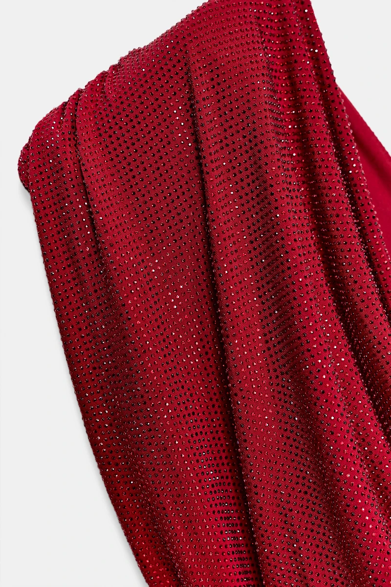 SHORT DRESS WITH RHINESTONE SHOULDER PADS