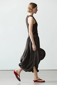 Jupe midi taille froncée