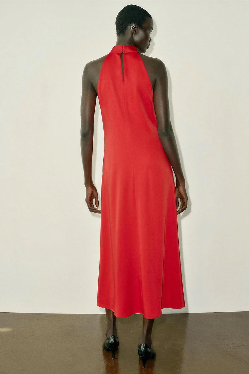 SATIN HALTER MIDI DRESS