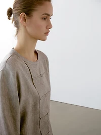 100% linen melange stand collar blouse