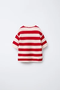 STRIPED KNIT T-SHIRT WITH EMBROIDERED LIGHTHOUSE
