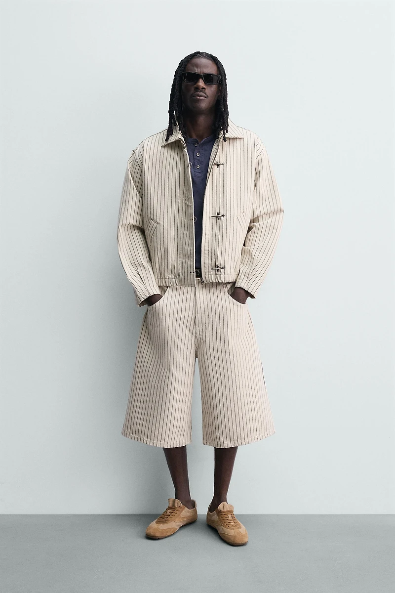 CROPPED STRIPED FIREMAN CLASP JACKET