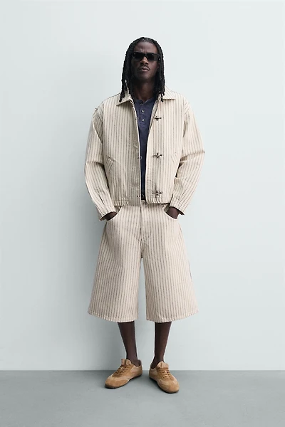 CROPPED STRIPED FIREMAN CLASP JACKET