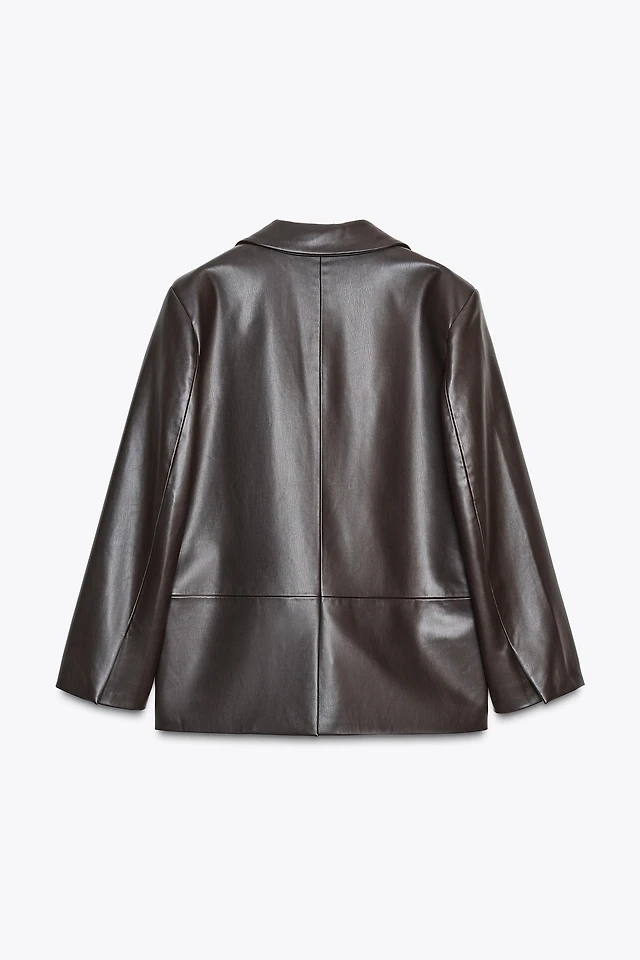Shop Zara FAUX LEATHER STRAIGHT FIT BLAZER at Beverly Center in