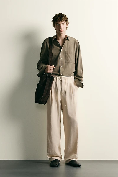 VISCOSE LINEN BLEND RELAXED FIT PANTS