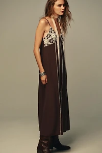 EMBROIDERED STRAPPY MIDI DRESS