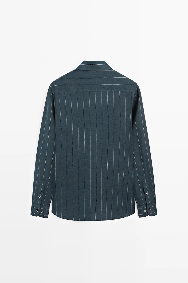 Regular fit striped 100% linen shirt