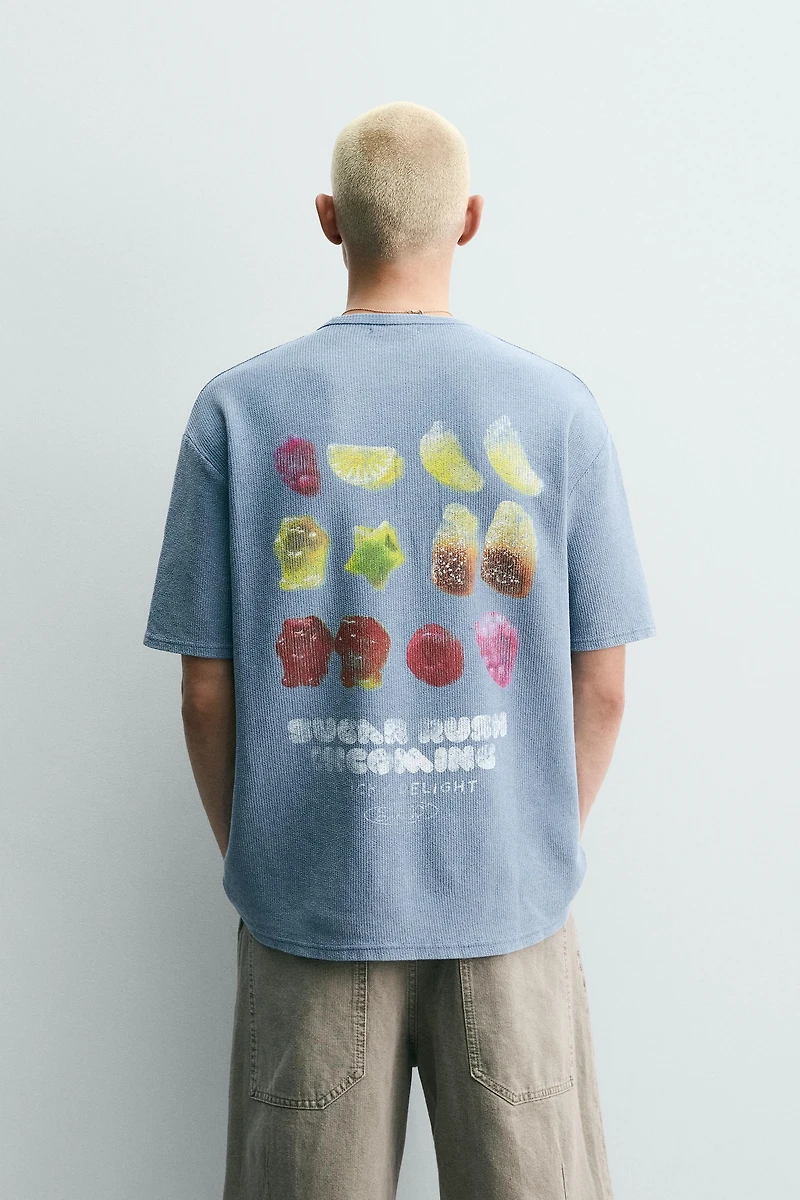 WASHED KNIT GUMMY PRINT T-SHIRT
